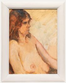 Framed Contemporary Oil - Female Nude on Yellow