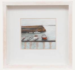 Stephanie Dees (b.1974) - Framed Contemporary Mixed Media, Boats at Rest