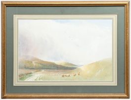 Edward Matthews - 1876 Watercolour, Grazing Near Bignor Hill, Sussex