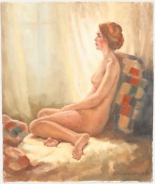 Ernest Bendell-Bayly - 20th Century Oil, Nude on the Chequered Pillow