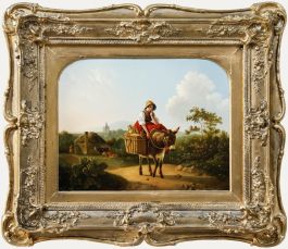 Circle of William Shayer (1787–1879) - 19th Century Oil, Girl Riding Donkey