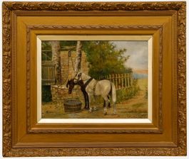A. Jules - Framed Early 20th Century Oil, Draught Ponies Watering