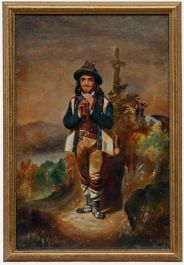 Continental School Late 19th Century Oil - Shepherd Playing the Flute