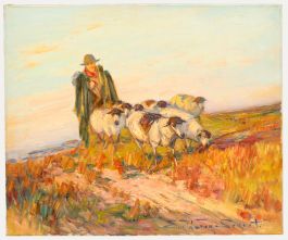 Eugen Von Warun-Sekret (1896-1963) - Oil, A Shepherd with his Flock