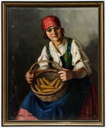 Istvan Szasz (1878-1965) - Mid 20th Century Oil, Girl with Basket of Corn
