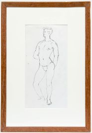 Framed 20th Century Pen and Ink Drawing - Standing Male Study