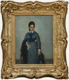 Fine French School Late 19th Century Oil - Portrait of a Lady in Blue