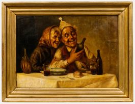 R. Frigerio (1875-1948) after P. Massani - Oil, The Wine Merchant and His Wife