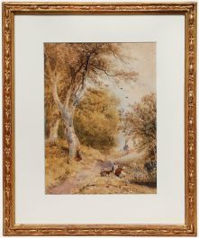 J.W. Allen (1803-1852) - 1839 Watercolour, Children Playing on a Wooded Path