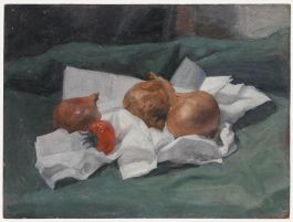George Weissbort (1928-2013) - 20th Century Oil, Onions & Tomato on White Cloth