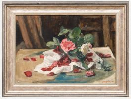 George Weissbort (1928-2013) - Framed 1976 Oil, Still Life of Roses & Petals