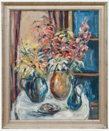 Hausner  - 20th Century Oil, Echinacea and Earthenware