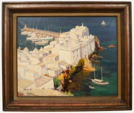 Francisco Bueno (1933-1989) - Large Framed Mid 20th Century Oil, Sa Penya, Ibiza