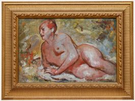 Follower of Ivon Hitchins (1893-1979) - Framed Oil, Reclining in the Meadow 