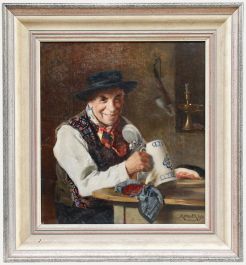 Ludwig Kandler (1856-1927) - Framed 1924 Oil, Drinker in the Jazzy Waistcoat