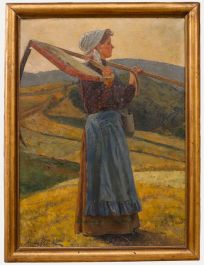 Martin Ränike (b.1863) - Early 20th Century Oil, Girl with Scythe