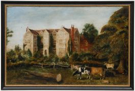 Provincial 19th Century Oil - Grazing by the Manor