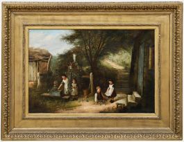 Reuben Hunt (1857-1938) - 1882 Oil, Children in the Garden