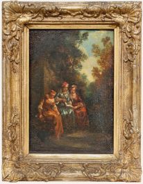 Framed 19th Century Oil - Ladies in the Garden