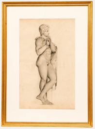 19th Century Graphite Drawing - Young Satyr Playing the Flute