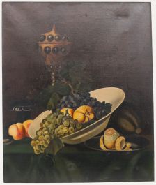 L. Jones - Mid 20th Century Oil, Still Life with a Bowl of Fruit & Peeled Lemon