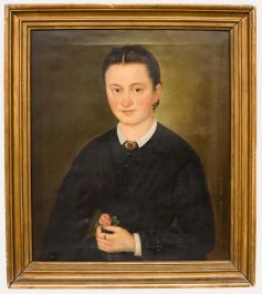Fine 19th Century Oil - Portrait of a Lady with a Rose