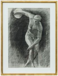 Pierre Neveu (b.1929) - Mid 20th Century Charcoal Drawing, Study of Discobolus