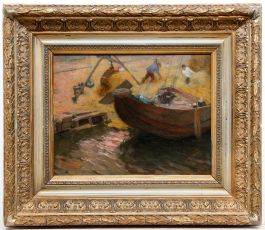 Ferdinand Gustaaf Oldewelt (1857-1935) - Framed Oil, Hayship Harbour 