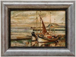 Attrib. Leonard Richmond (1889-1965) - Oil, Moored Boats in a Coastal Inlet 