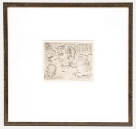 Framed 20th Century Etching - A Cock Fight
