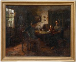  Jacques Zon (1872-1932) - Framed 1909 Oil, Gathered at the Table