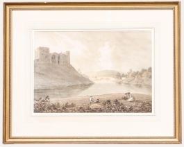 Attrib. Francis Nicholson (1753-1844) - Watercolour, Castle and Cattle
