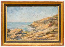 Jeanne Bovier-Lapierre (1868-1957) - Framed Early 20th Century Oil, A Distant Sailboat
