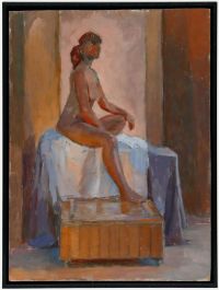 Pauline Plummer (b.1933) - Framed 20th Century Oil, Nude on a Plinth