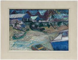 Pauline Plummer (b.1933) - Contemporary Oil, Boats on the Shore