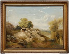 Charles Edward Brittan (1870-1949) - Framed 1894 Oil, Sheep Resting by a River