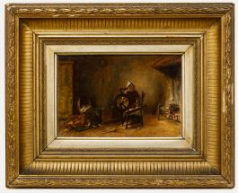 Framed 19th Century Oil - The Spinning Wheel