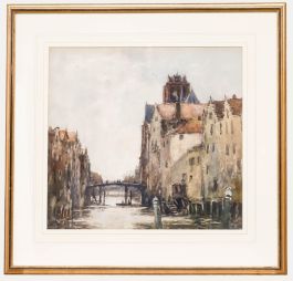 George Graham (1881-1949) - 1913 Watercolour, A River in Dordrecht