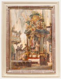 E. Kohn - Mid 20th Century Oil, Church Interior