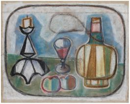 Johann Winter (1898-1964) - Pastel, Still Life with Fiasco Bottle II