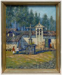 A. Vallejo - 1933 Oil, The Chapel of Consolation, Ecuador