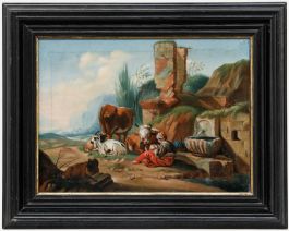 Italian School c.1800 Oil - Shepherdess at The Well