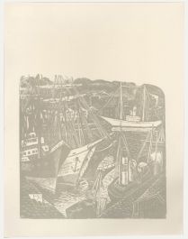 Victor Rebuffo (1903-1983) - Mid 20th Century Woodcut, Boats & Harbour
