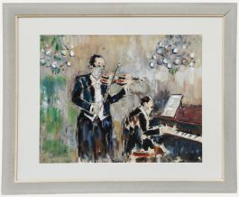 Framed 20th Century Gouache - The Concert