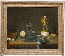 1854 Oil - Still Life with Lemon and Glass