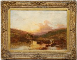 Framed Mid 19th Century Oil - Setting Sun