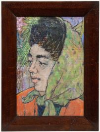 Peter Samuelson (1912-1996) - 1993 Oil, Lady in a Green Headscarf