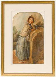 Manner of William H Hunt (1827-1910) - Watercolour, Girl Leaning on a Rock