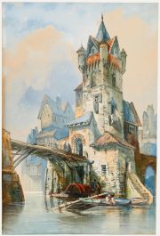 Henry Valter - Early 20th Century Watercolour, Continental Canal Scene