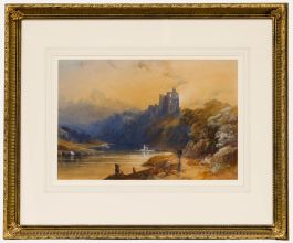 James Burrell Smith (1822-1897) - Watercolour, Fishing by the Castle